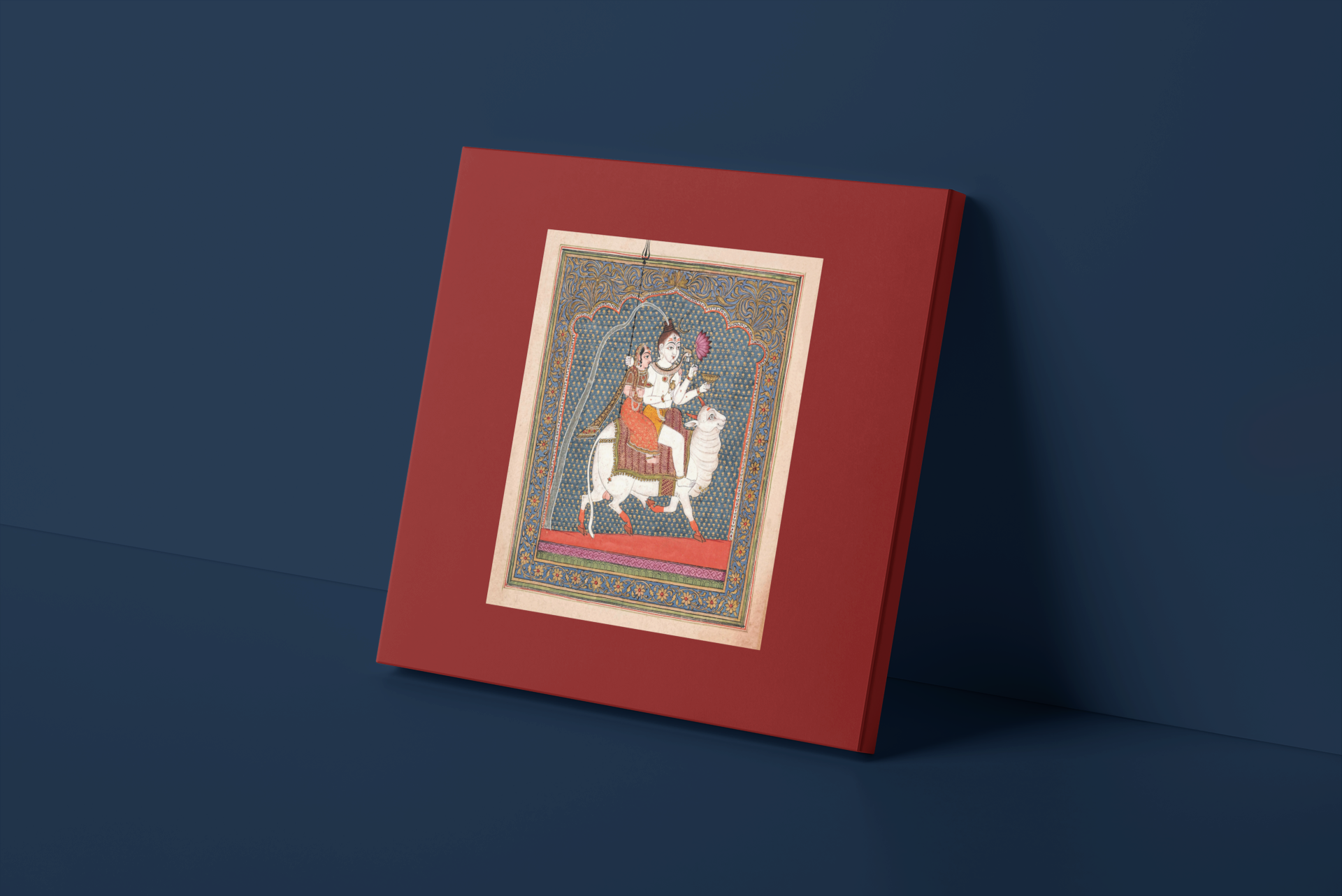 Indian Artistry Painting Mahadev Parvati Miniature - MeriDeewar 1 : 1 Square Premium Wall Art Canvas by MeriDeewar