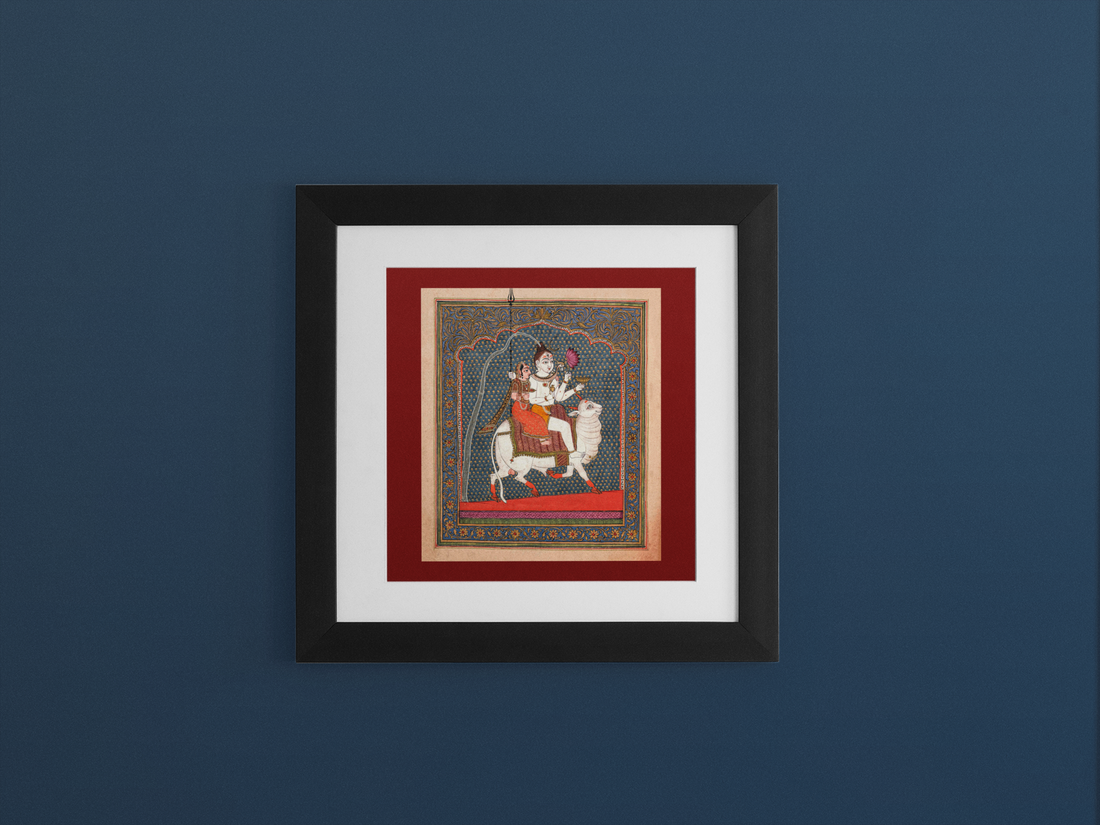 Indian Artistry Painting Mahadev Parvati Miniature - MeriDeewar 1 : 1 Square Premium Wall Art Canvas by MeriDeewar