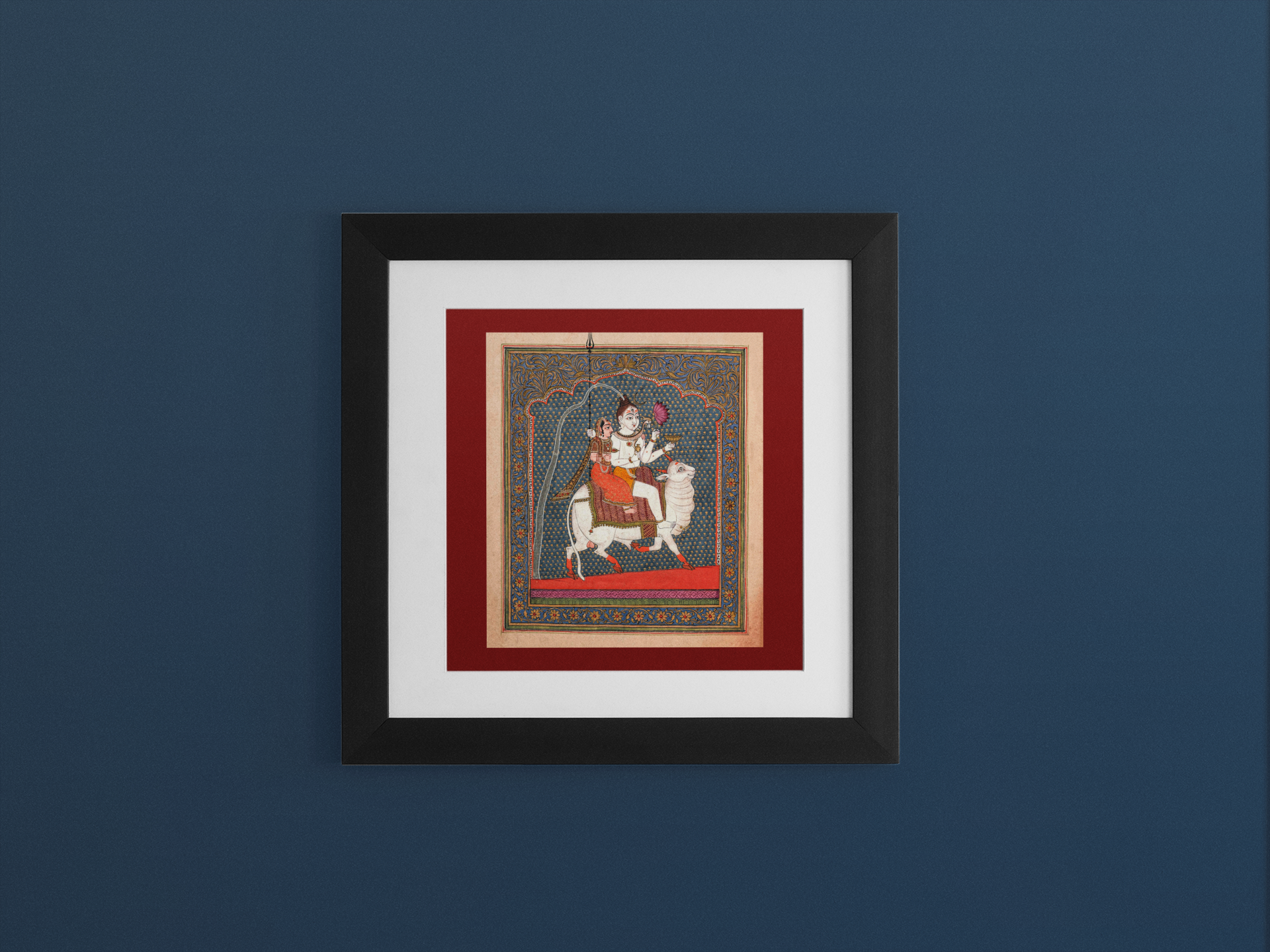 Indian Artistry Painting Mahadev Parvati Miniature - MeriDeewar 1 : 1 Square Premium Wall Art Canvas by MeriDeewar