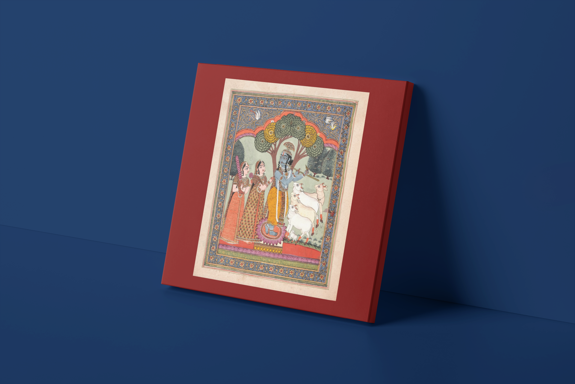 Indian Artistry Painting Shrikrishna Gopika Miniature | MeriDeewar 1 : 1 Square Premium Wall Art Canvas by MeriDeewar