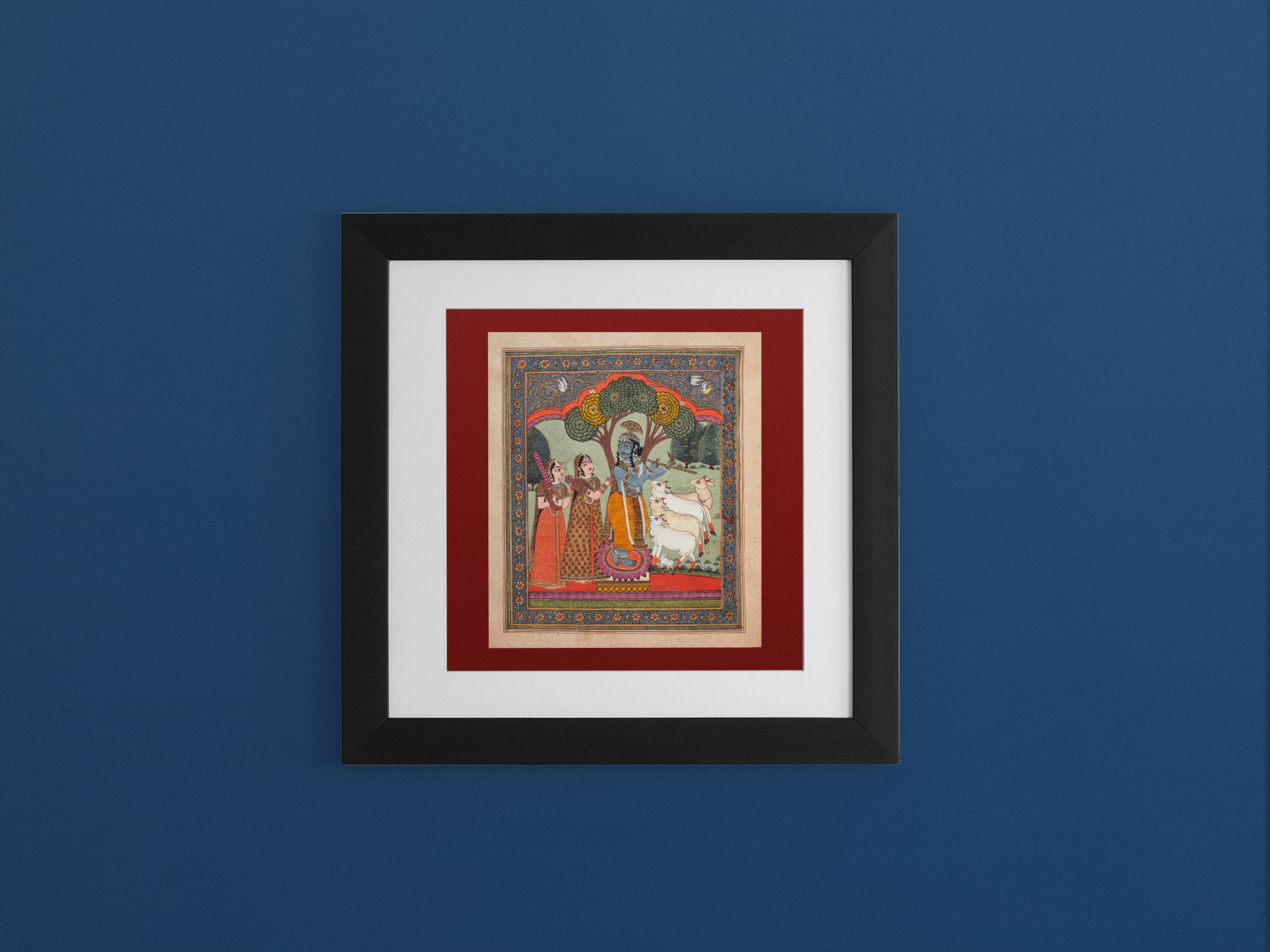 Indian Artistry Painting Shrikrishna Gopika Miniature | MeriDeewar 1 : 1 Square Premium Wall Art Canvas by MeriDeewar
