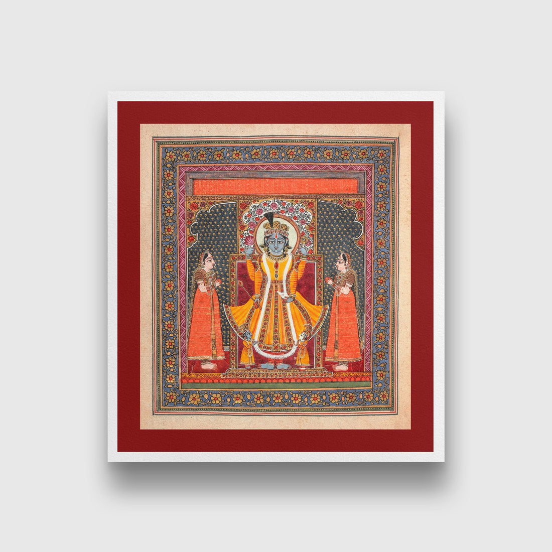 Indian Artistry Painting Shrikrishna Srinathji Miniature - MeriDeewar 1 : 1 Square Premium Wall Art Canvas by MeriDeewar