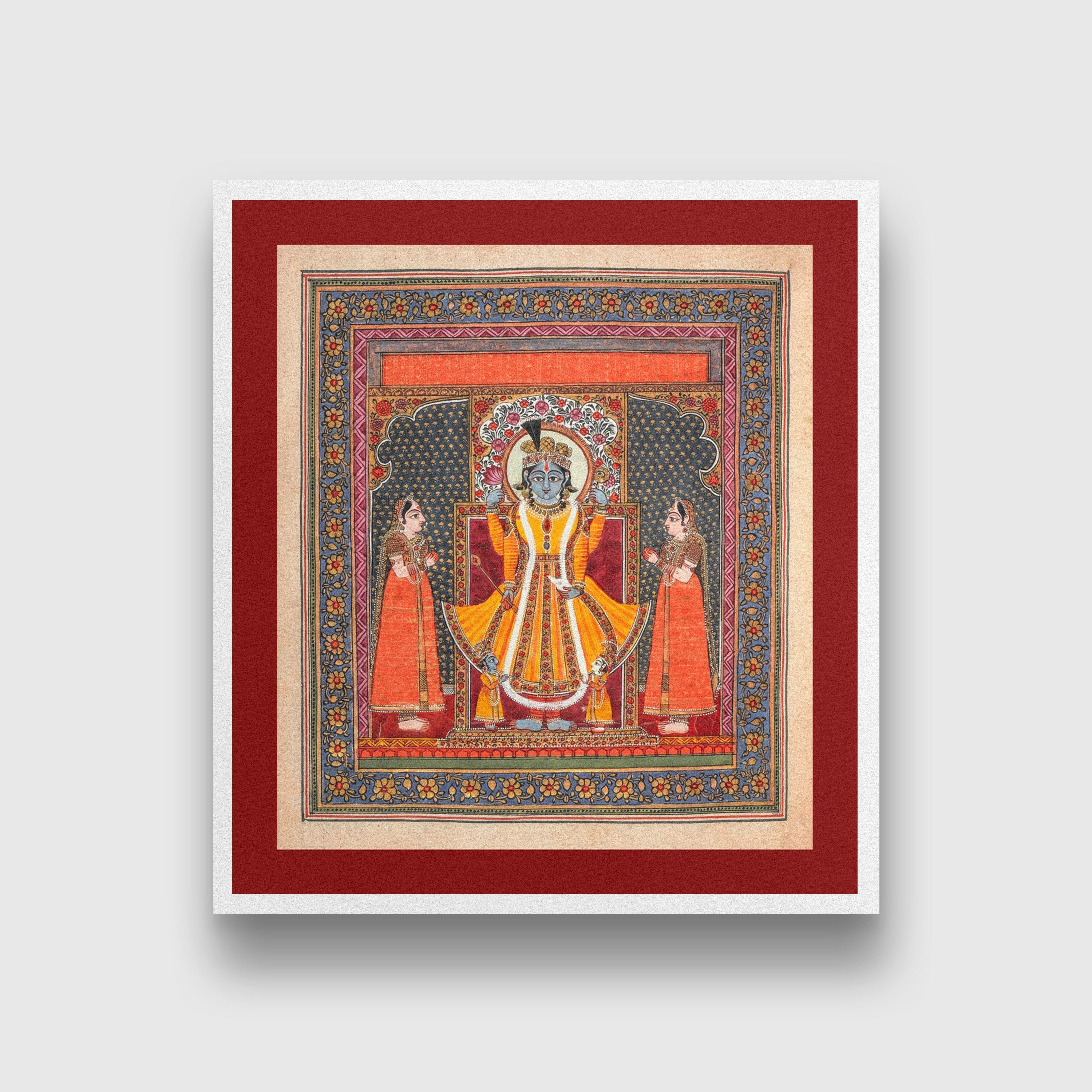 Indian Artistry Painting Shrikrishna Srinathji Miniature - MeriDeewar 1 : 1 Square Premium Wall Art Canvas by MeriDeewar