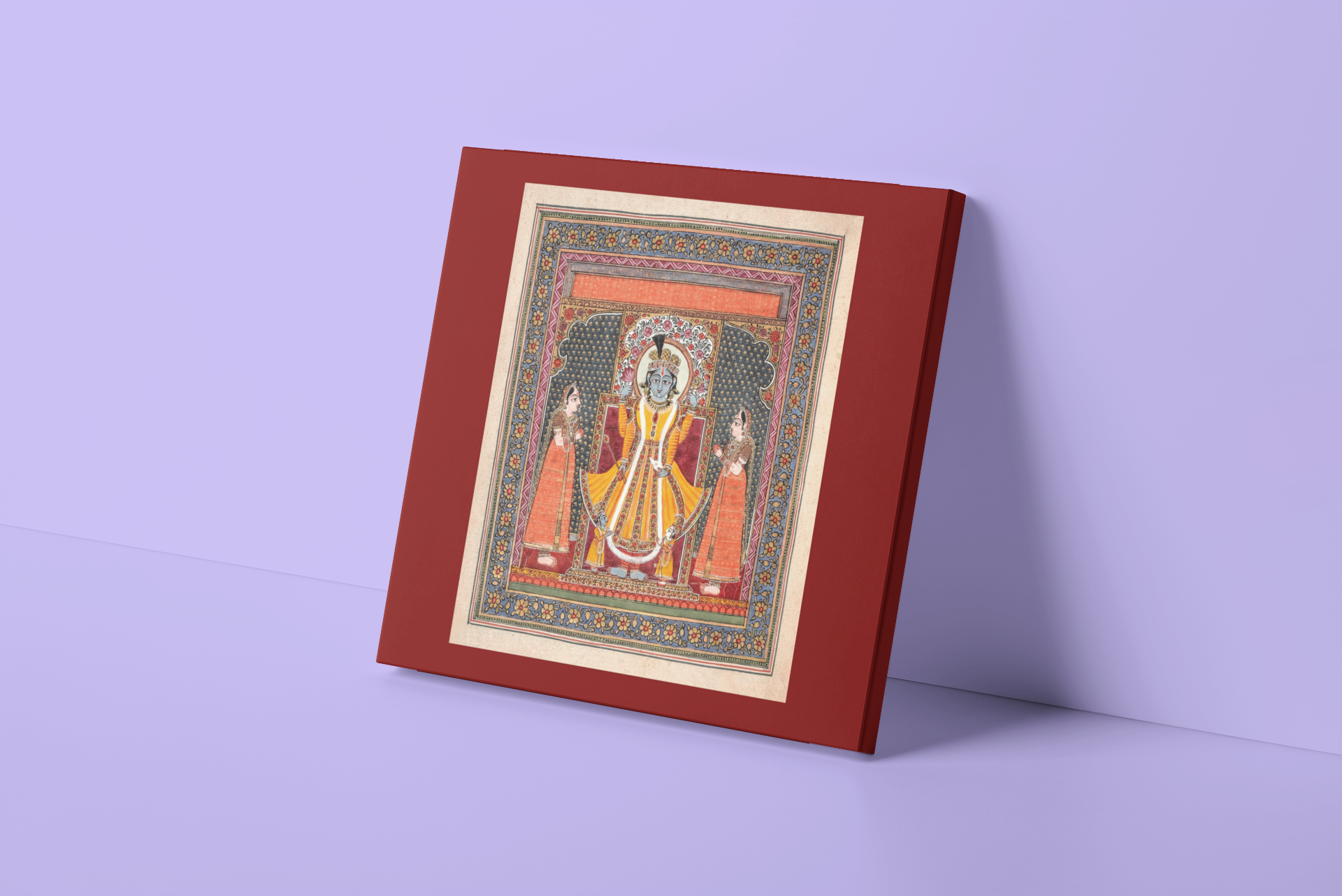Indian Artistry Painting Shrikrishna Srinathji Miniature - MeriDeewar 1 : 1 Square Premium Wall Art Canvas by MeriDeewar