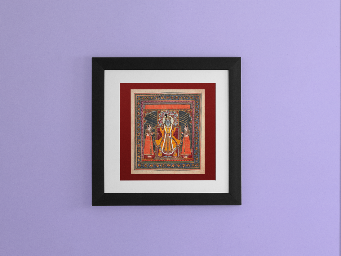 Indian Artistry Painting Shrikrishna Srinathji Miniature - MeriDeewar 1 : 1 Square Premium Wall Art Canvas by MeriDeewar