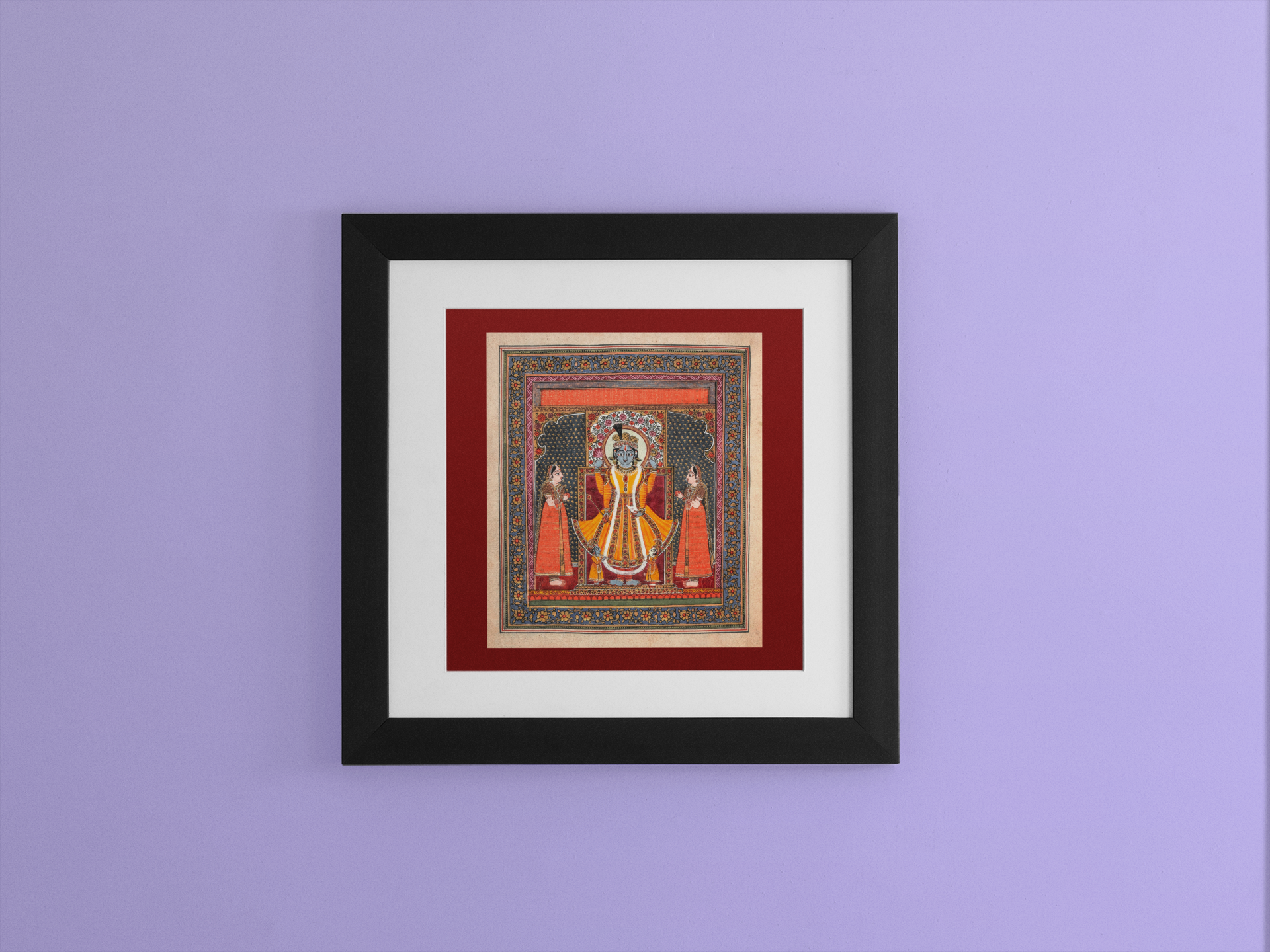 Indian Artistry Painting Shrikrishna Srinathji Miniature - MeriDeewar 1 : 1 Square Premium Wall Art Canvas by MeriDeewar