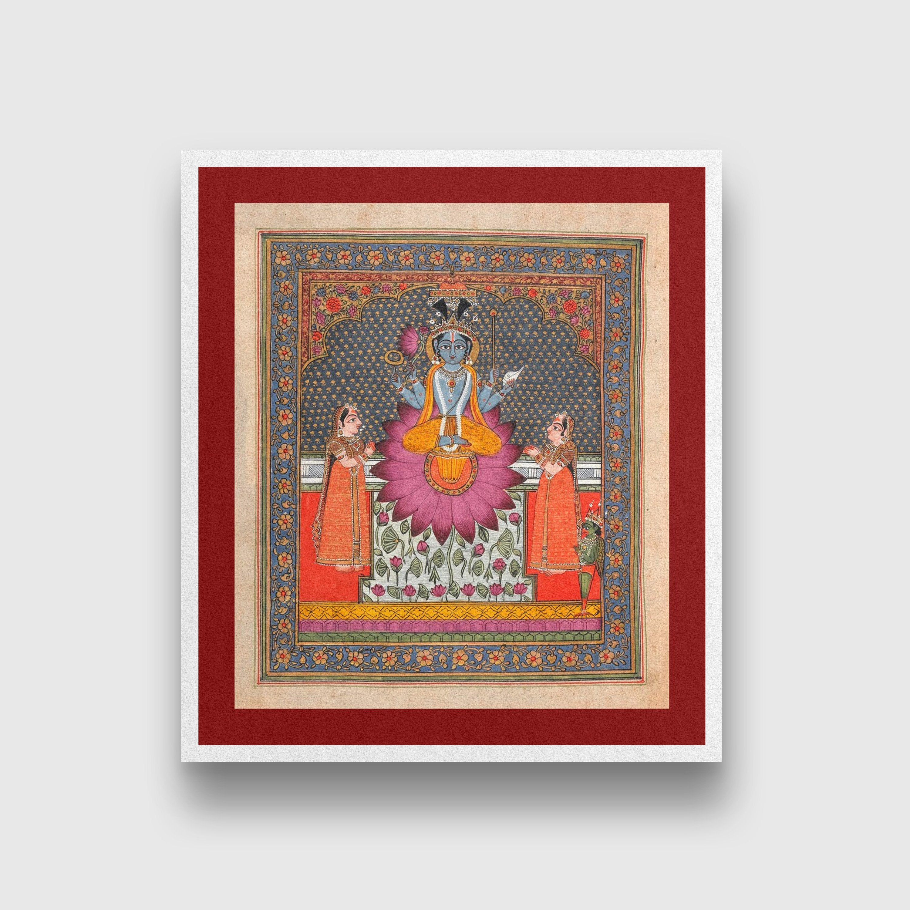 Indian Artistry Painting Vishnu Garuda Miniature | MeriDeewar 1 : 1 Square Premium Wall Art Canvas by MeriDeewar