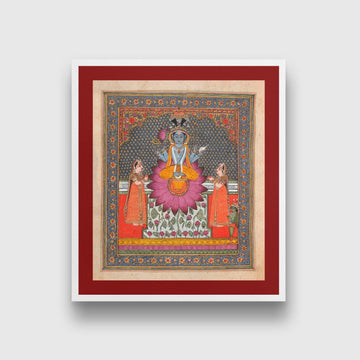 Indian Artistry Painting Vishnu Garuda Miniature | MeriDeewar 1 : 1 Square Premium Wall Art Canvas by MeriDeewar