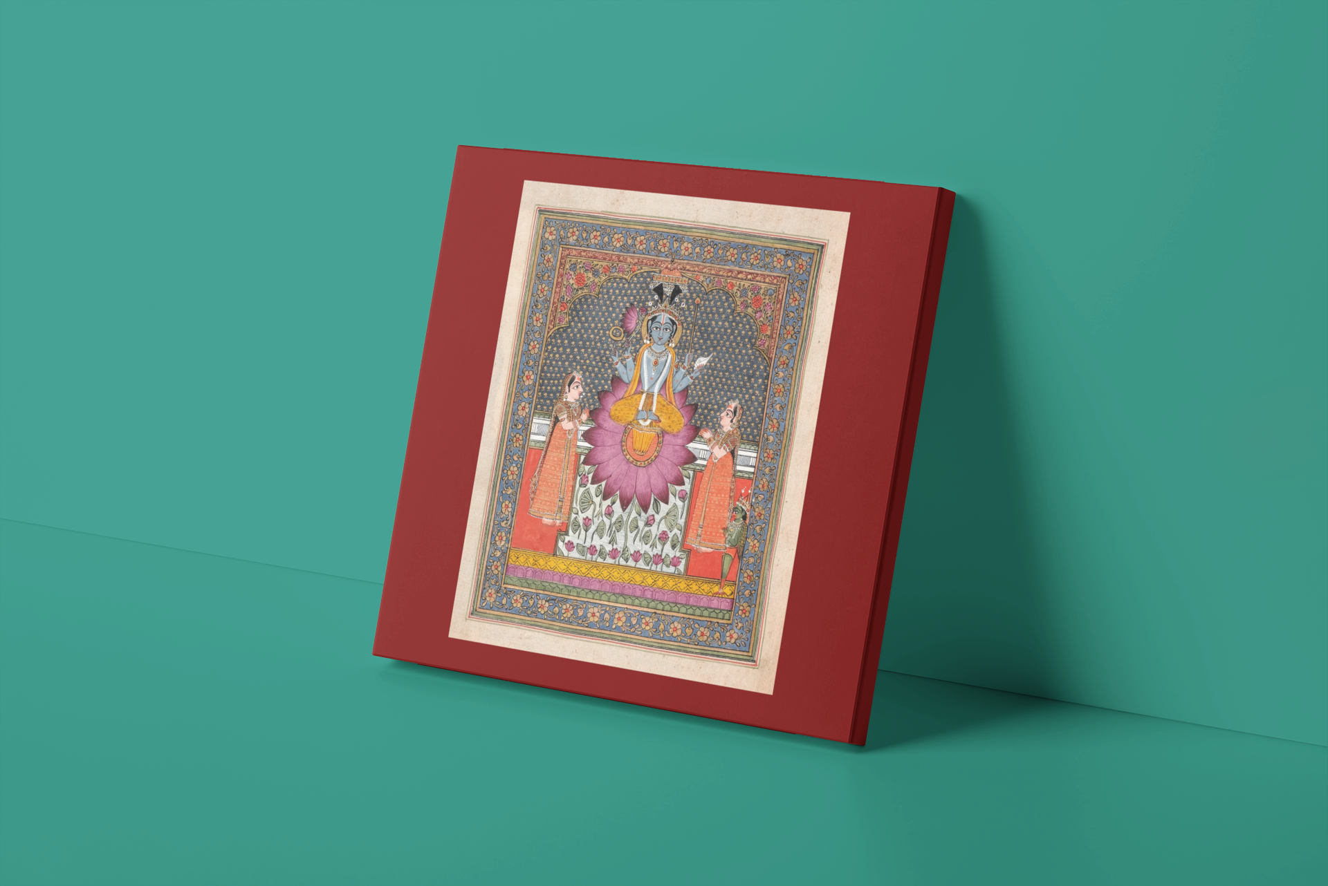 Indian Artistry Painting Vishnu Garuda Miniature | MeriDeewar 1 : 1 Square Premium Wall Art Canvas by MeriDeewar