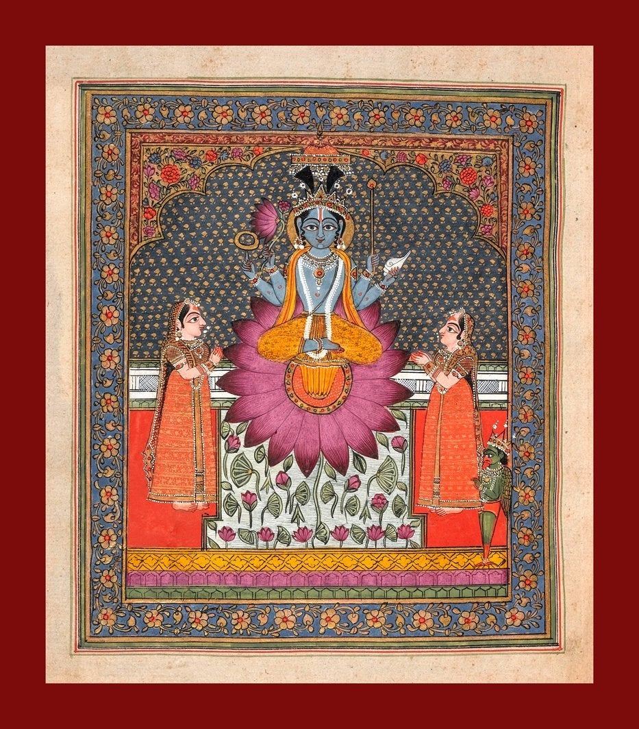 Indian Artistry Painting Vishnu Garuda Miniature | MeriDeewar 1 : 1 Square Premium Wall Art Canvas by MeriDeewar
