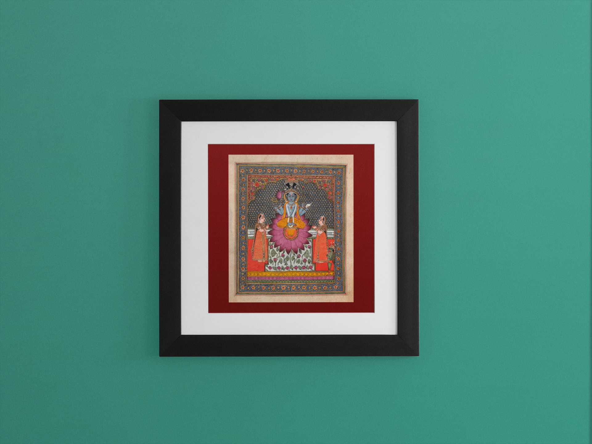 Indian Artistry Painting Vishnu Garuda Miniature | MeriDeewar 1 : 1 Square Premium Wall Art Canvas by MeriDeewar