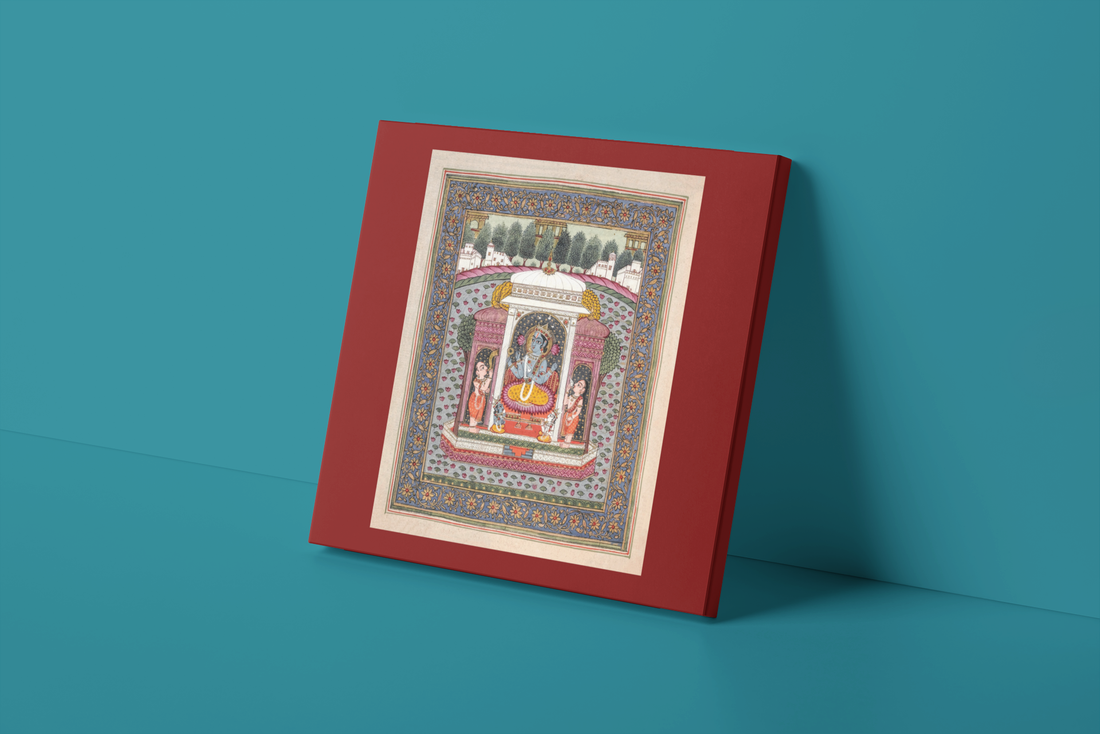 Indian Artistry Painting Vishnu | MeriDeewar 1 : 1 Square Premium Wall Art Canvas by MeriDeewar