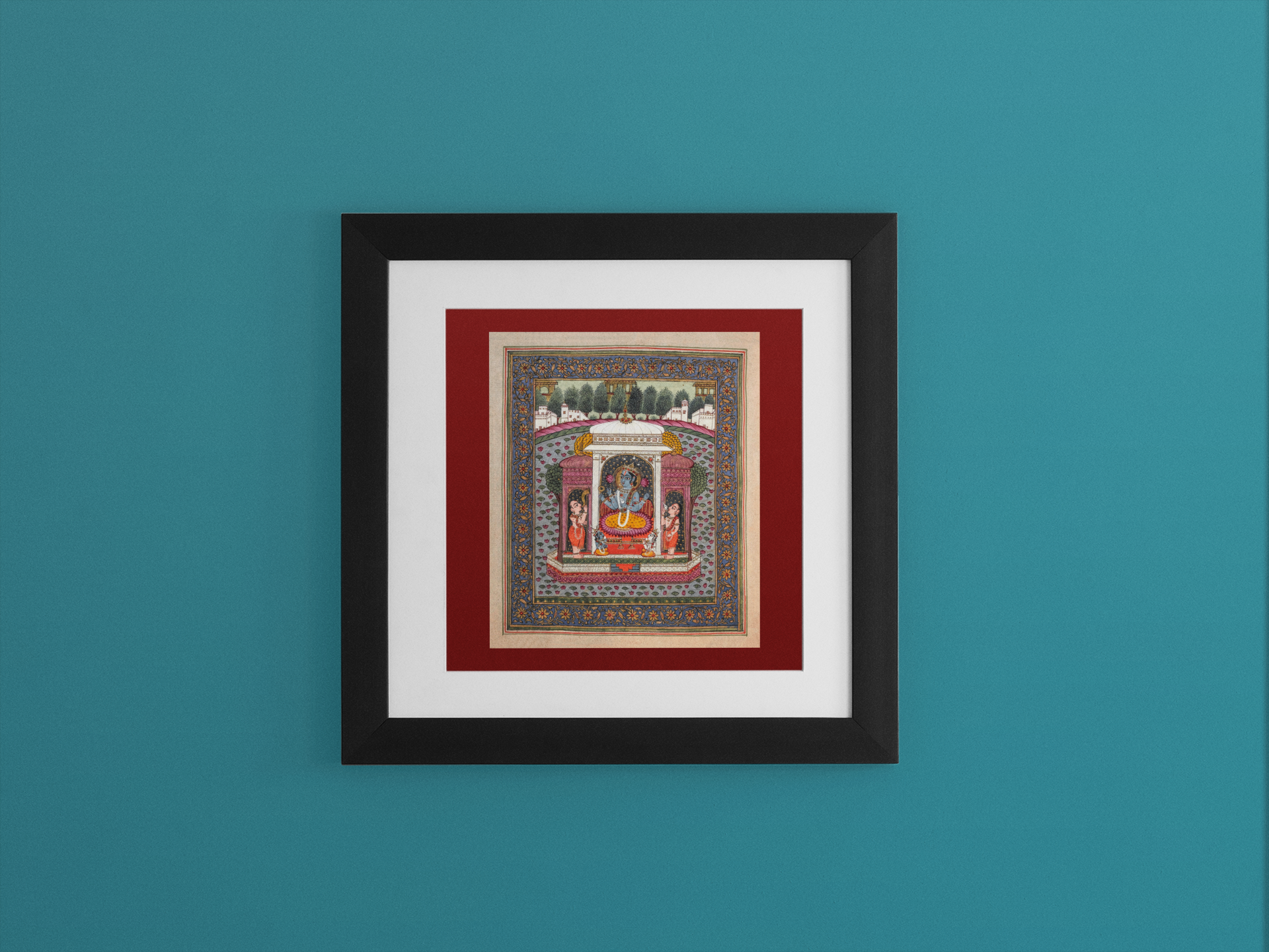 Indian Artistry Painting Vishnu | MeriDeewar 1 : 1 Square Premium Wall Art Canvas by MeriDeewar
