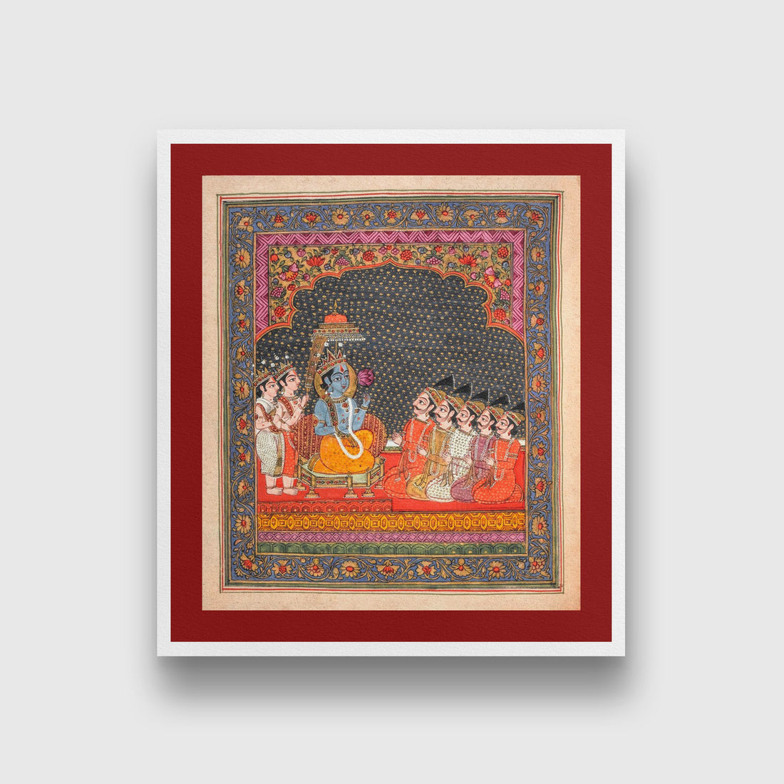 Indian Artistry Painting Vishnu Sabha Miniature - MeriDeewar 1 : 1 Square Premium Wall Art Canvas by MeriDeewar