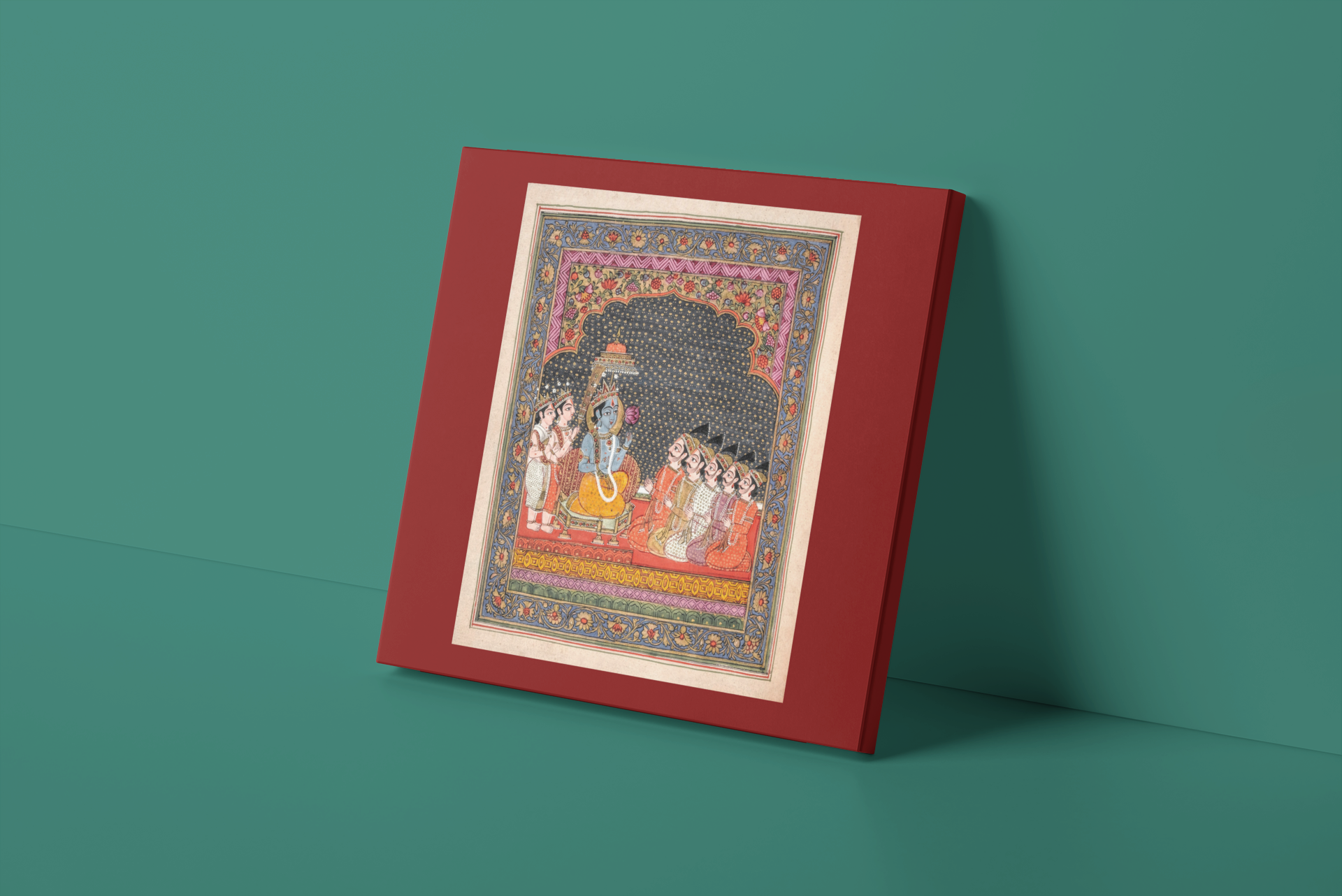 Indian Artistry Painting Vishnu Sabha Miniature - MeriDeewar 1 : 1 Square Premium Wall Art Canvas by MeriDeewar