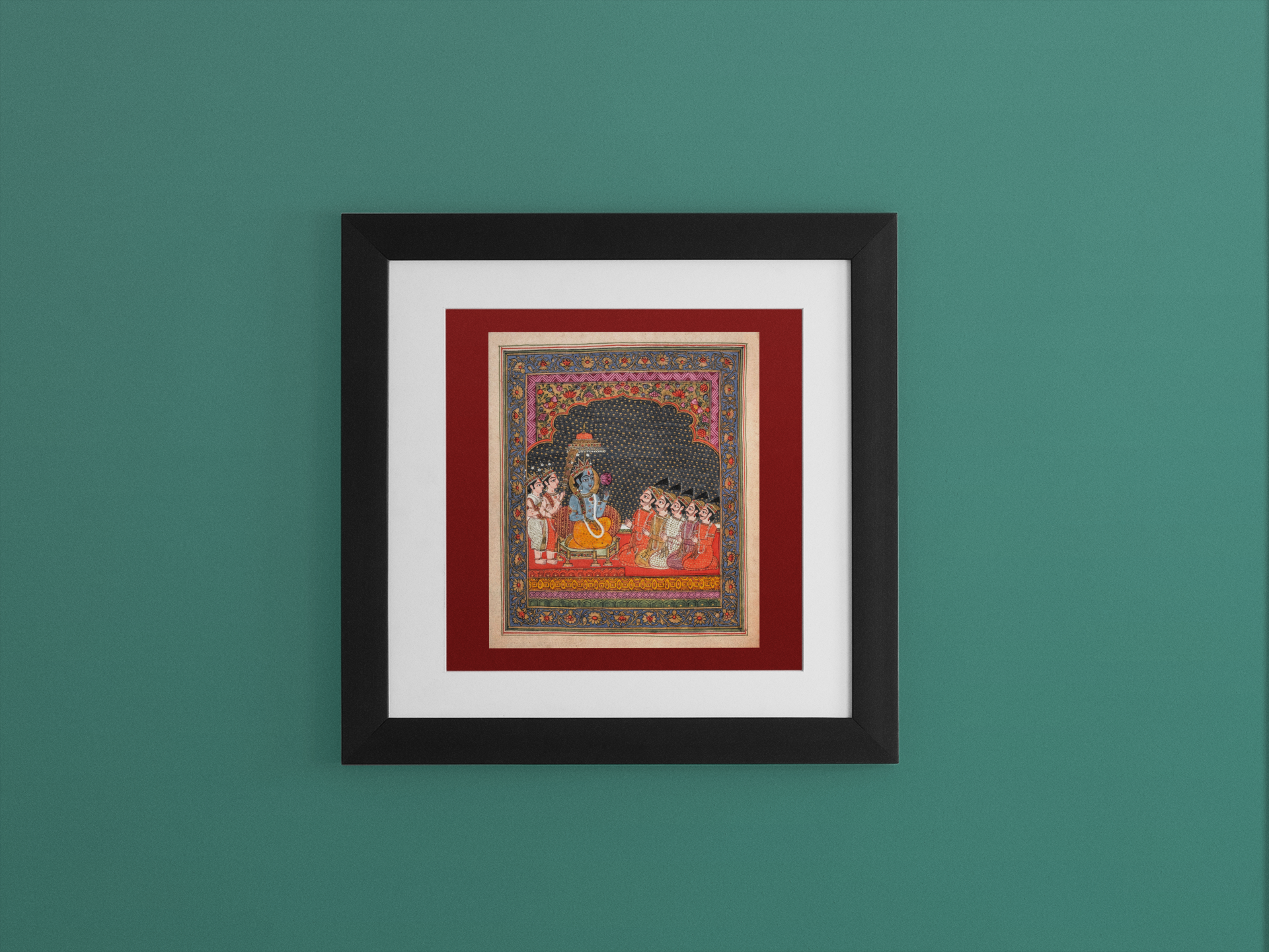 Indian Artistry Painting Vishnu Sabha Miniature - MeriDeewar 1 : 1 Square Premium Wall Art Canvas by MeriDeewar