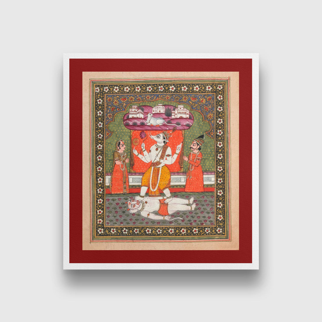 Indian Artistry Painting Vishnu Varaha Avatar Miniature  MeriDeewar 1 : 1 Square Premium Wall Art Canvas by MeriDeewar