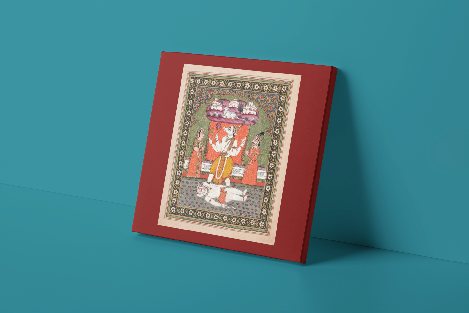 Indian Artistry Painting Vishnu Varaha Avatar Miniature  MeriDeewar 1 : 1 Square Premium Wall Art Canvas by MeriDeewar