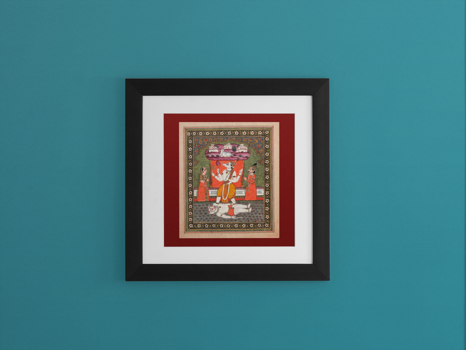 Indian Artistry Painting Vishnu Varaha Avatar Miniature  MeriDeewar 1 : 1 Square Premium Wall Art Canvas by MeriDeewar