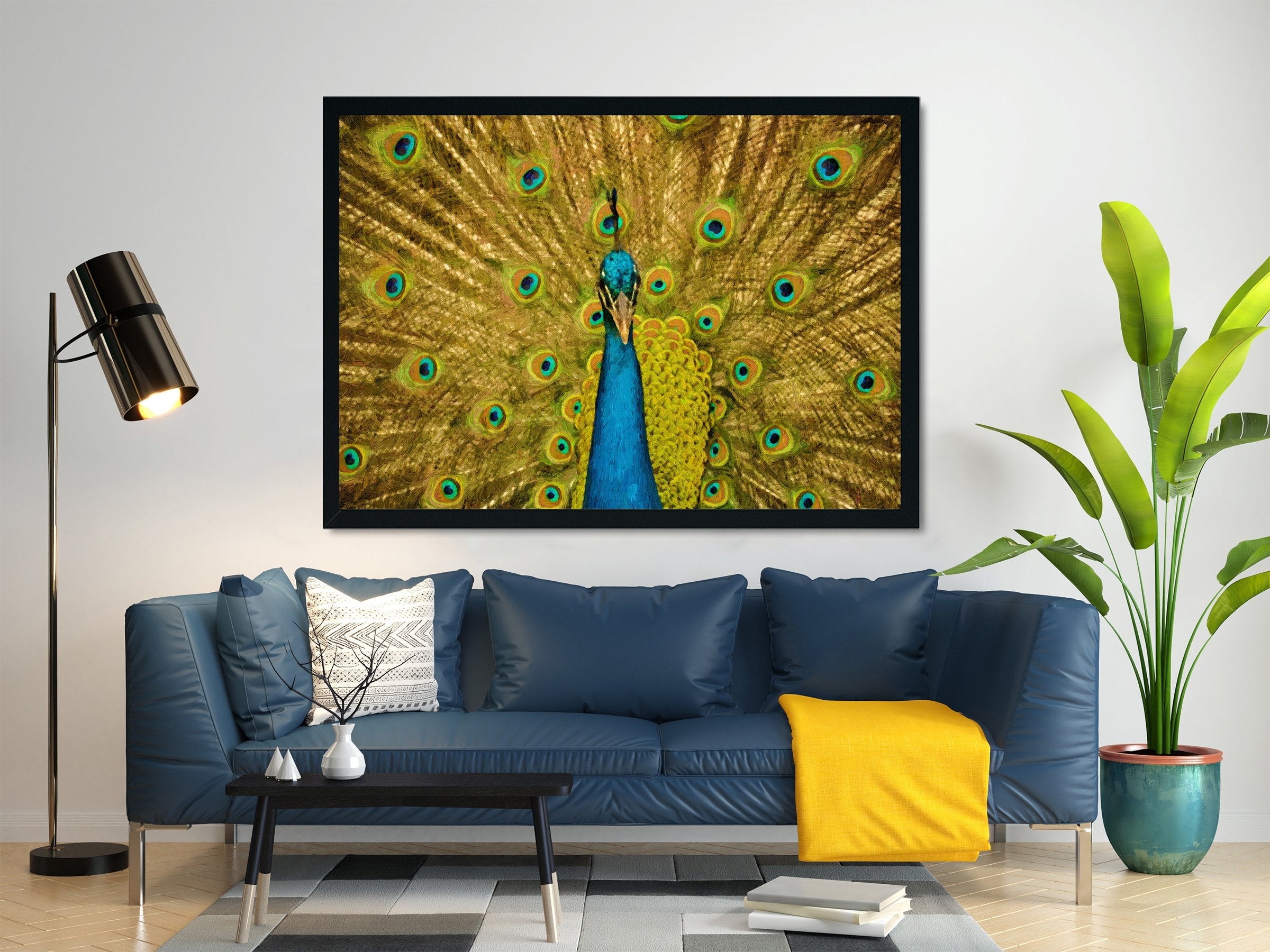 Indian Male Peacock Painting - Meri Deewar 3 : 2 Horizontal Premium Wall Art Canvas by MeriDeewar
