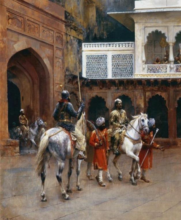 Indian Prince, Palace of Agra Painting - Meri Deewar 5 : 6 Vertical Premium Wall Art Canvas by MeriDeewar