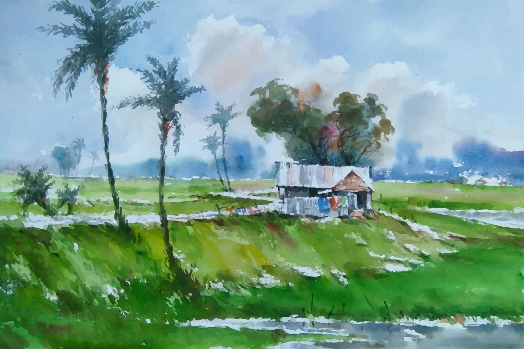 Indian Village Hut Painting - Meri Deewar 3 : 2 Horizontal Premium Wall Art Canvas by MeriDeewar