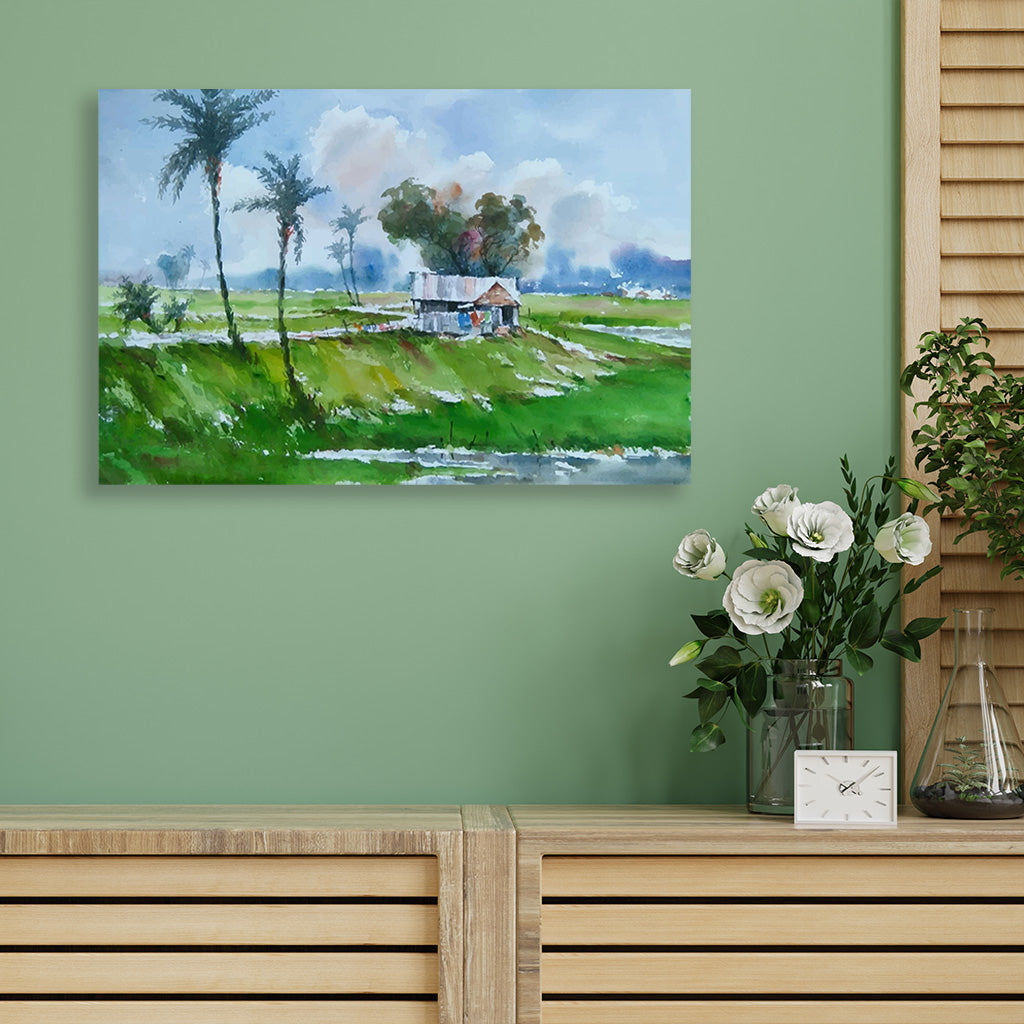 Indian Village Hut Painting - Meri Deewar 3 : 2 Horizontal Premium Wall Art Canvas by MeriDeewar