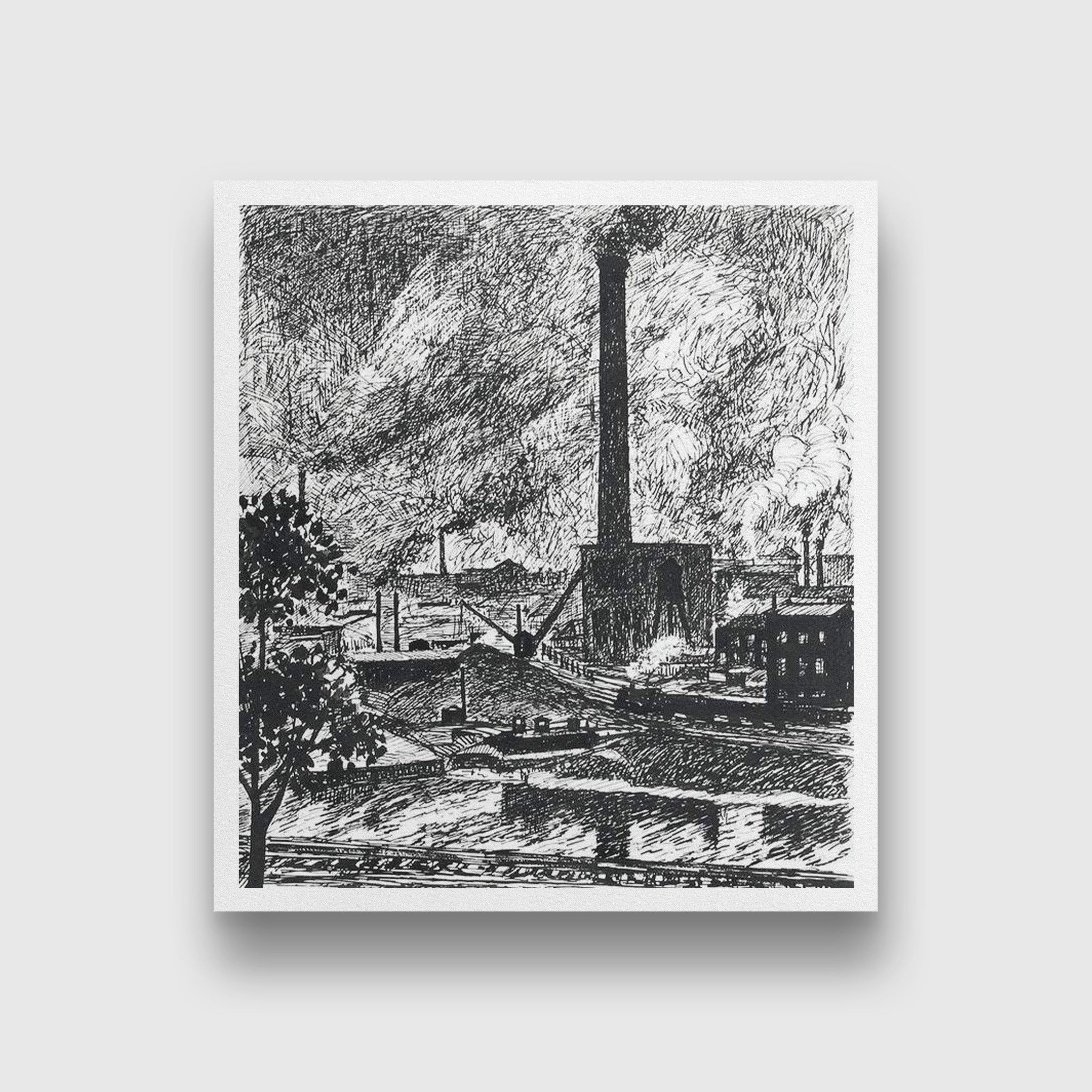 Industrial Scene Henry Lyman Saÿen Painting - Meri Deewar 1 : 1 Square Premium Wall Art Canvas by MeriDeewar