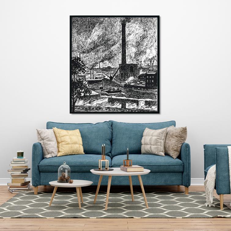 Industrial Scene Henry Lyman Saÿen Painting - Meri Deewar 1 : 1 Square Premium Wall Art Canvas by MeriDeewar