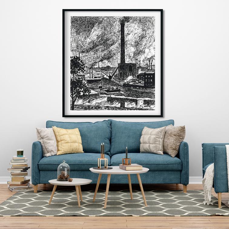 Industrial Scene Henry Lyman Saÿen Painting - Meri Deewar 1 : 1 Square Premium Wall Art Canvas by MeriDeewar