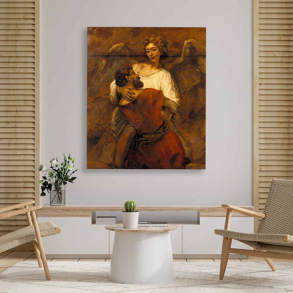 Jacob Wrestling with the Angel Painting - Meri Deewar 5 : 6 Vertical Premium Wall Art Canvas by MeriDeewar