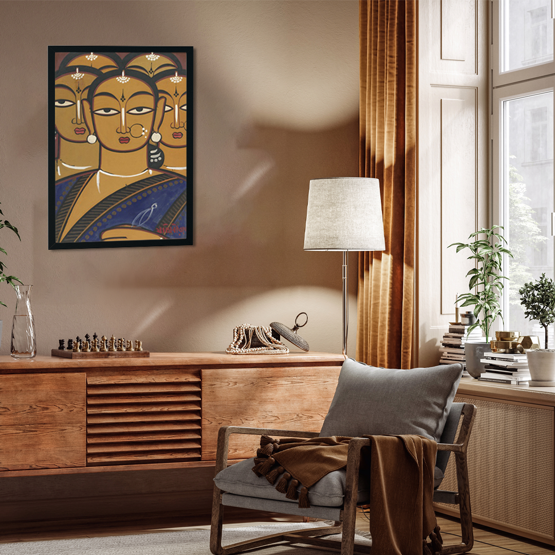 Jamini Roy Five Ladies Painting 2 : 3 Vertical Premium Wall Art Canvas by MeriDeewar