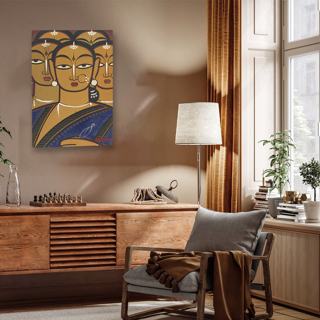 Jamini Roy Five Ladies Painting 2 : 3 Vertical Premium Wall Art Canvas by MeriDeewar