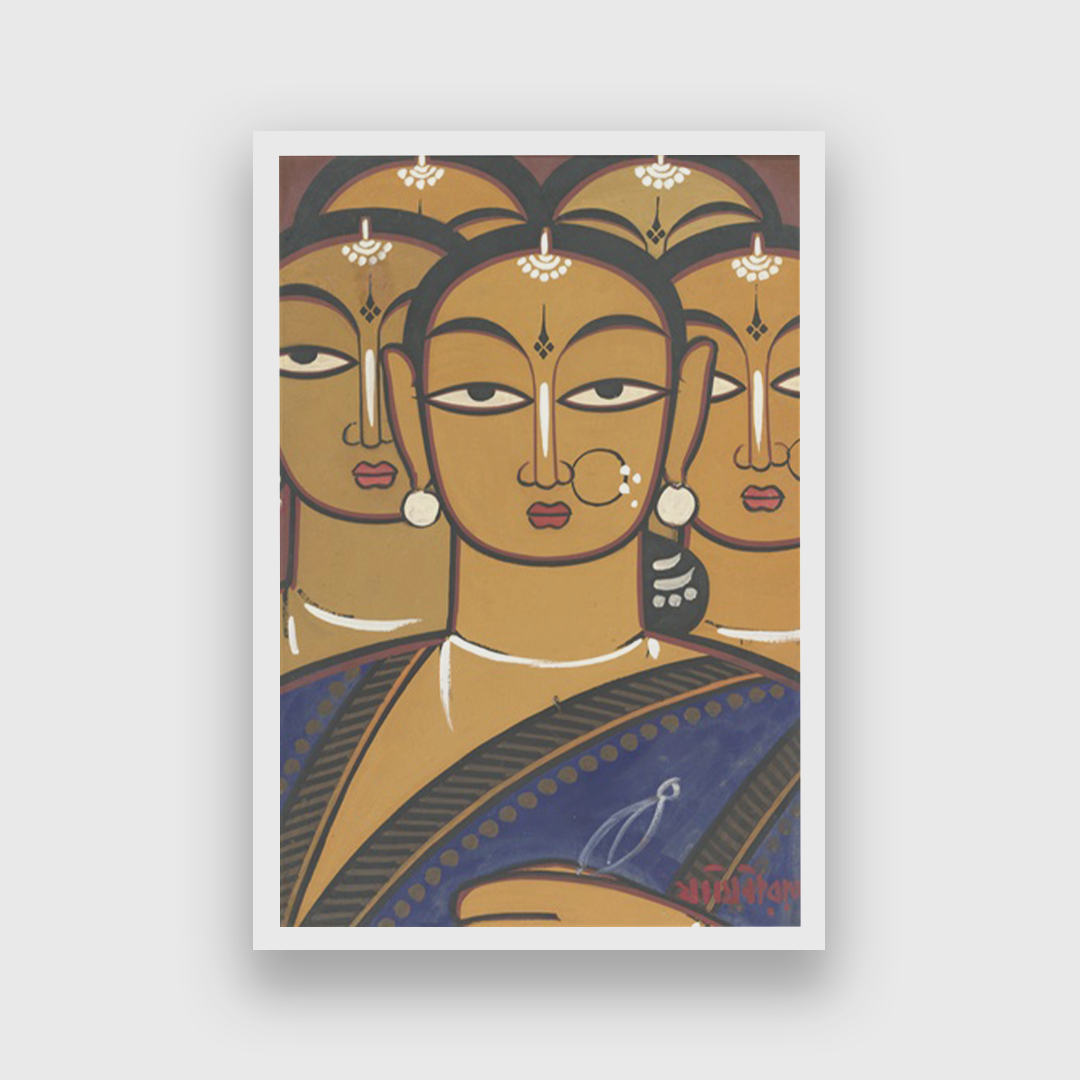 Jamini Roy Five Ladies Painting 2 : 3 Vertical Premium Wall Art Canvas by MeriDeewar