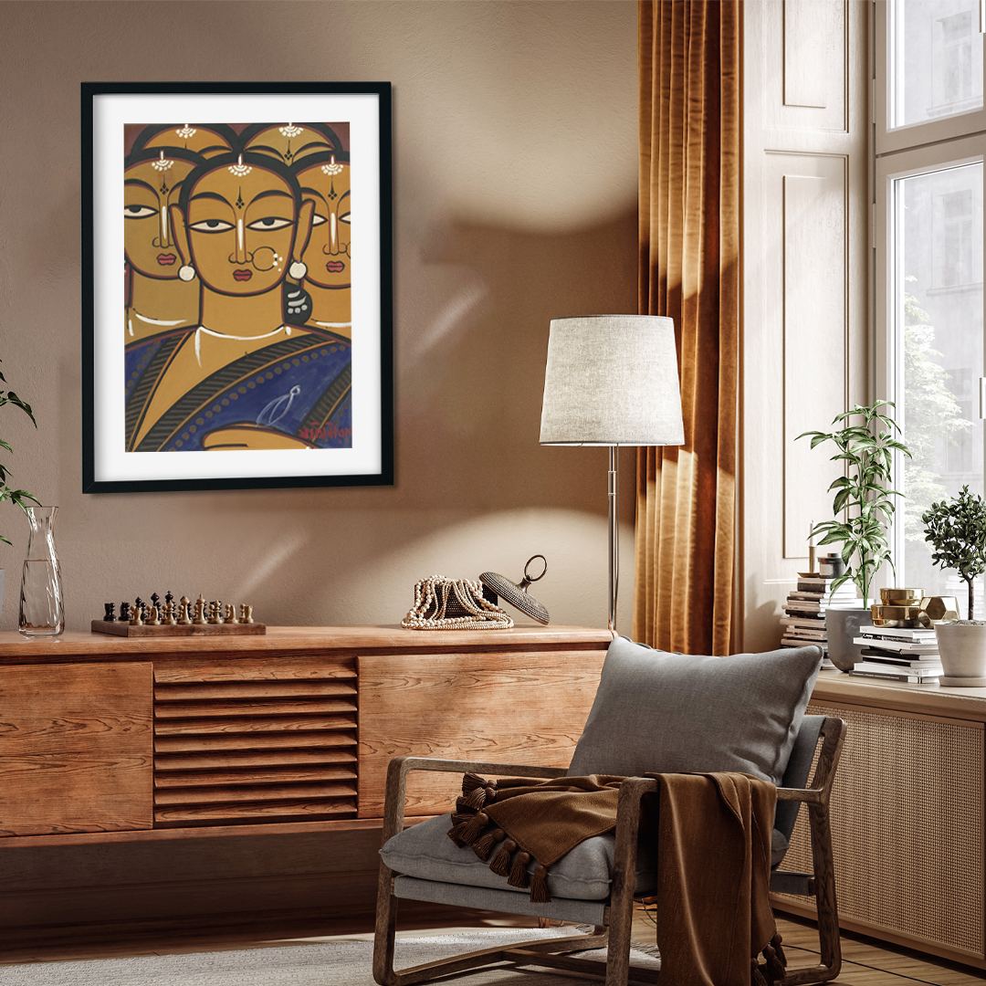 Jamini Roy Five Ladies Painting 2 : 3 Vertical Premium Wall Art Canvas by MeriDeewar