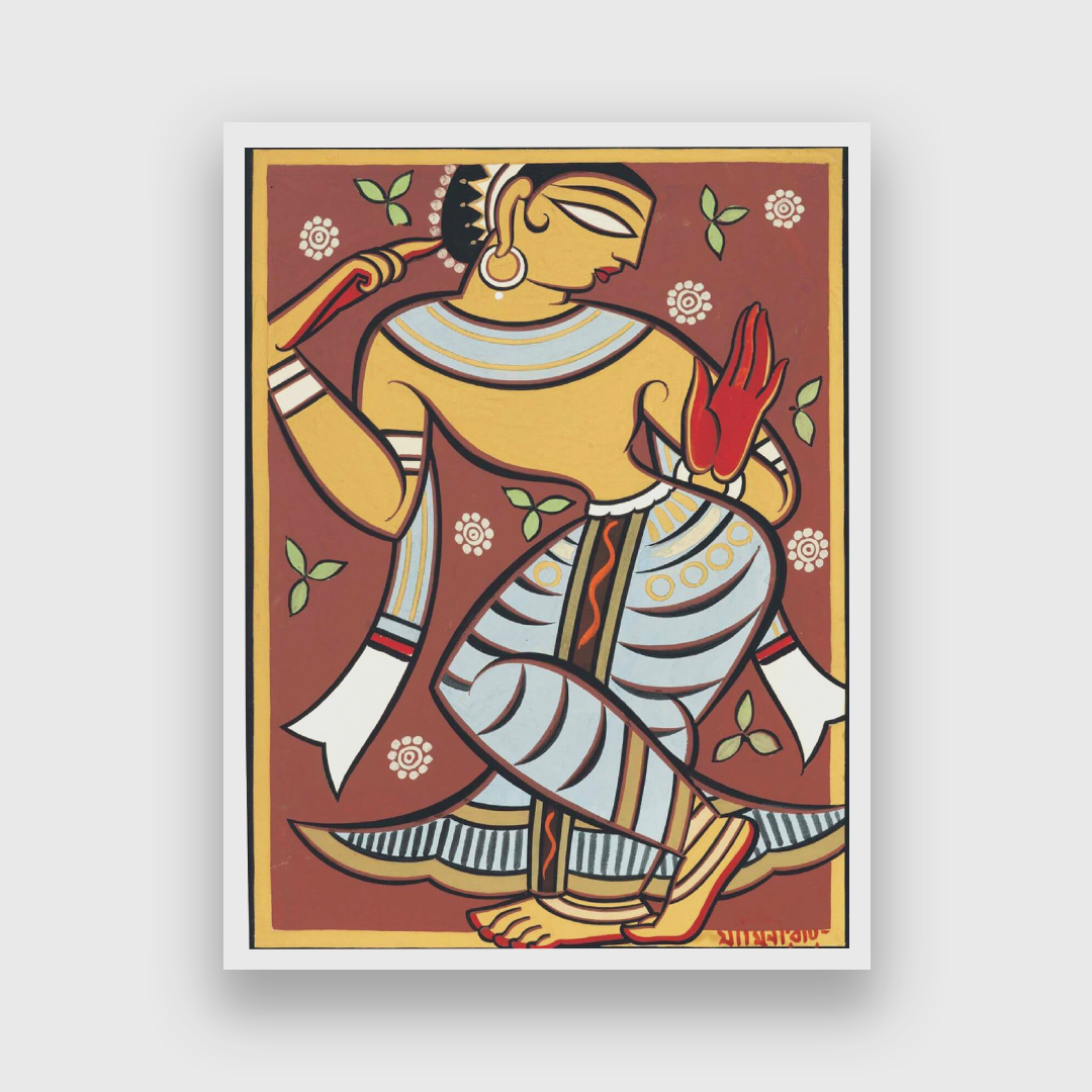 Jamini Roy Gopini Dancing Painting 3 : 4 Vertical Premium Wall Art Canvas by MeriDeewar