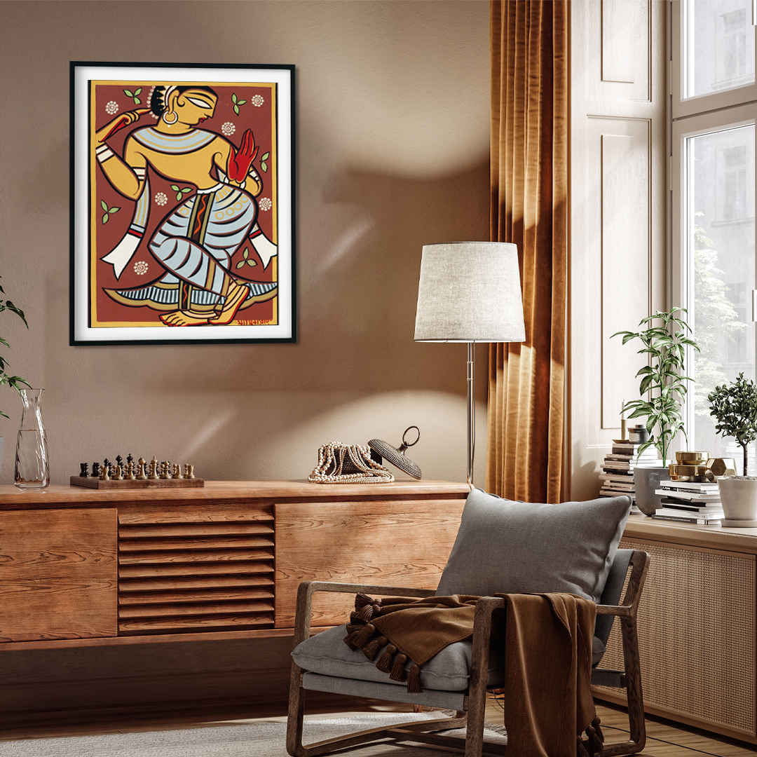Jamini Roy Gopini Dancing Painting 3 : 4 Vertical Premium Wall Art Canvas by MeriDeewar