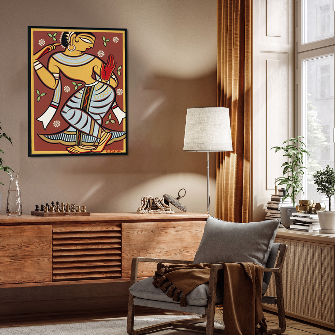 Jamini Roy Gopini Dancing Painting 3 : 4 Vertical Premium Wall Art Canvas by MeriDeewar