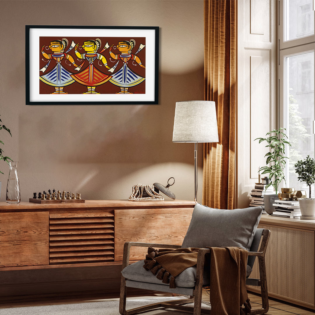 Jamini Roy three Dancers Painting 4 : 3 Horizontal Premium Wall Art Canvas by MeriDeewar