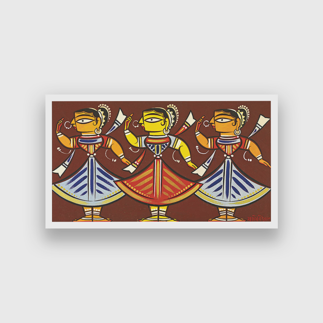 Jamini Roy three Dancers Painting 4 : 3 Horizontal Premium Wall Art Canvas by MeriDeewar