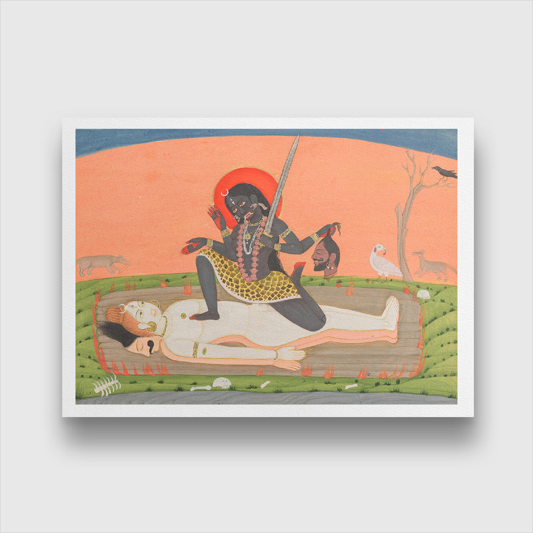 Kali on Shiva from a Tantric Devi Painting 3 : 2 Horizontal Premium Wall Art Canvas by MeriDeewar