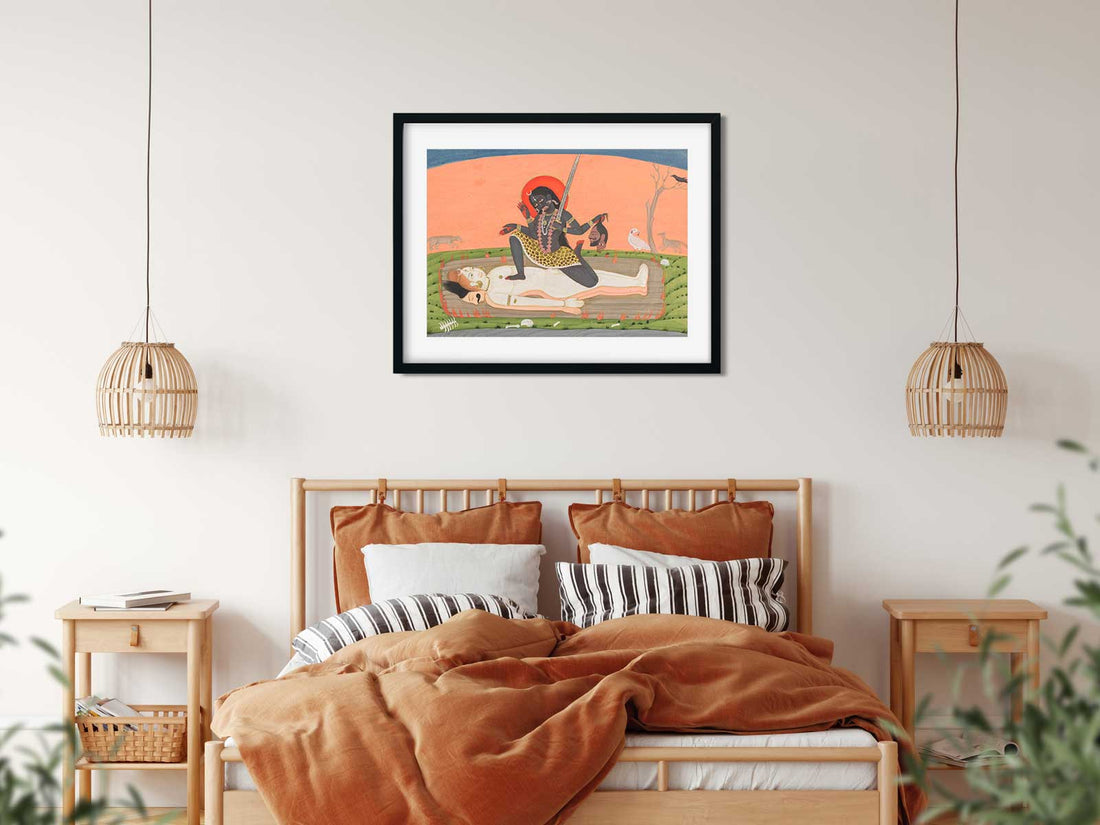 Kali on Shiva from a Tantric Devi Painting 3 : 2 Horizontal Premium Wall Art Canvas by MeriDeewar