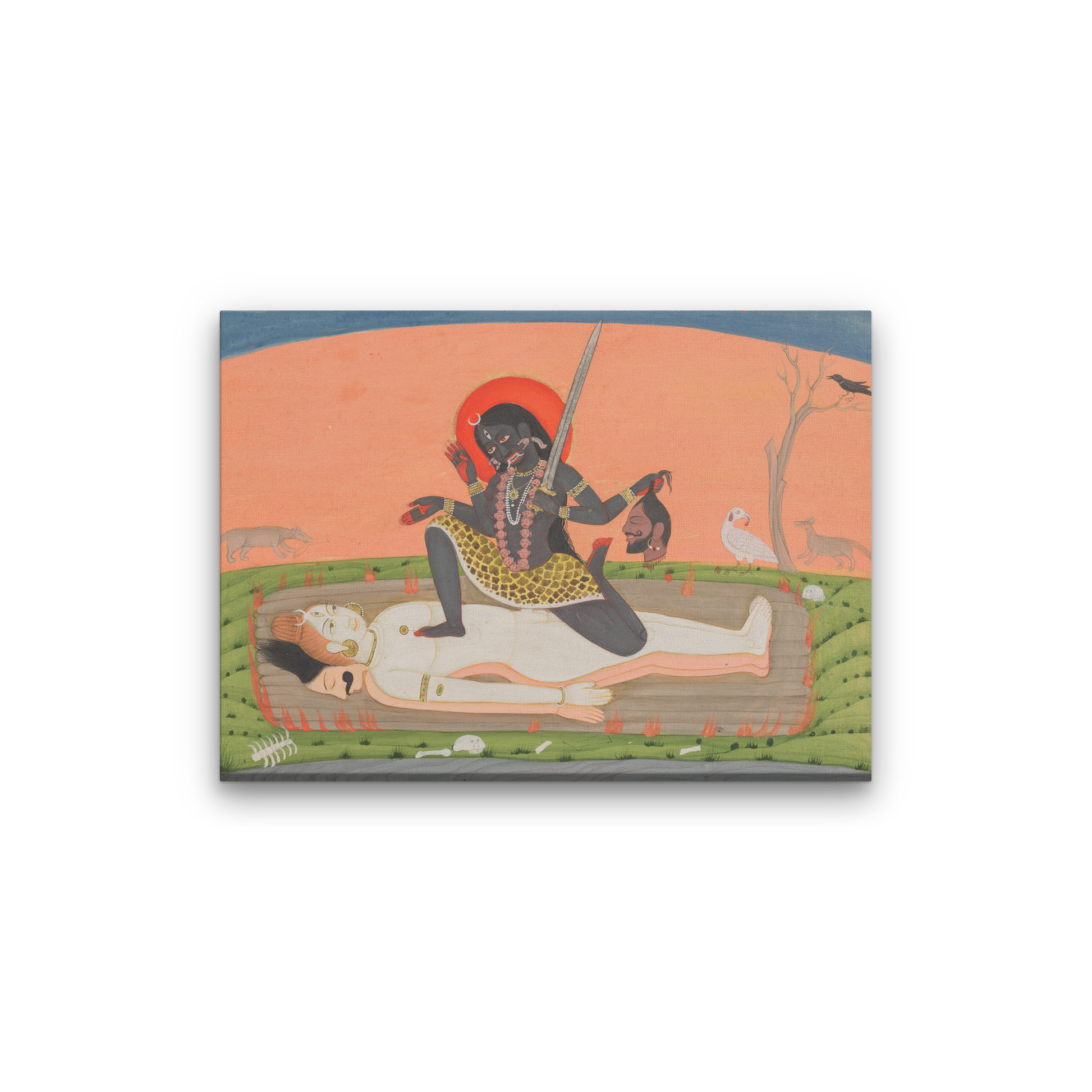 Kali on Shiva from a Tantric Devi Painting 3 : 2 Horizontal Premium Wall Art Canvas by MeriDeewar