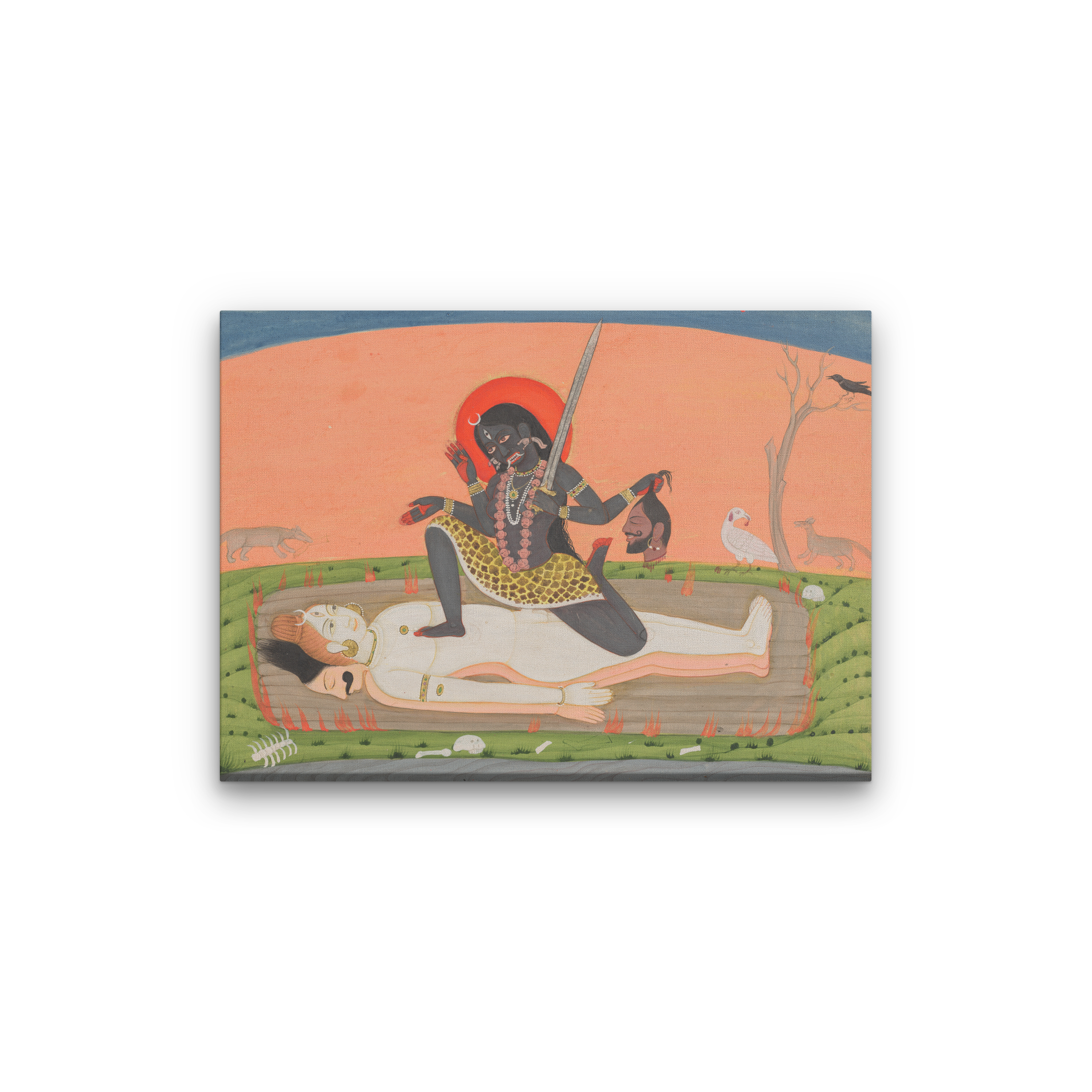 Kali on Shiva from a Tantric Devi Painting 3 : 2 Horizontal Premium Wall Art Canvas by MeriDeewar