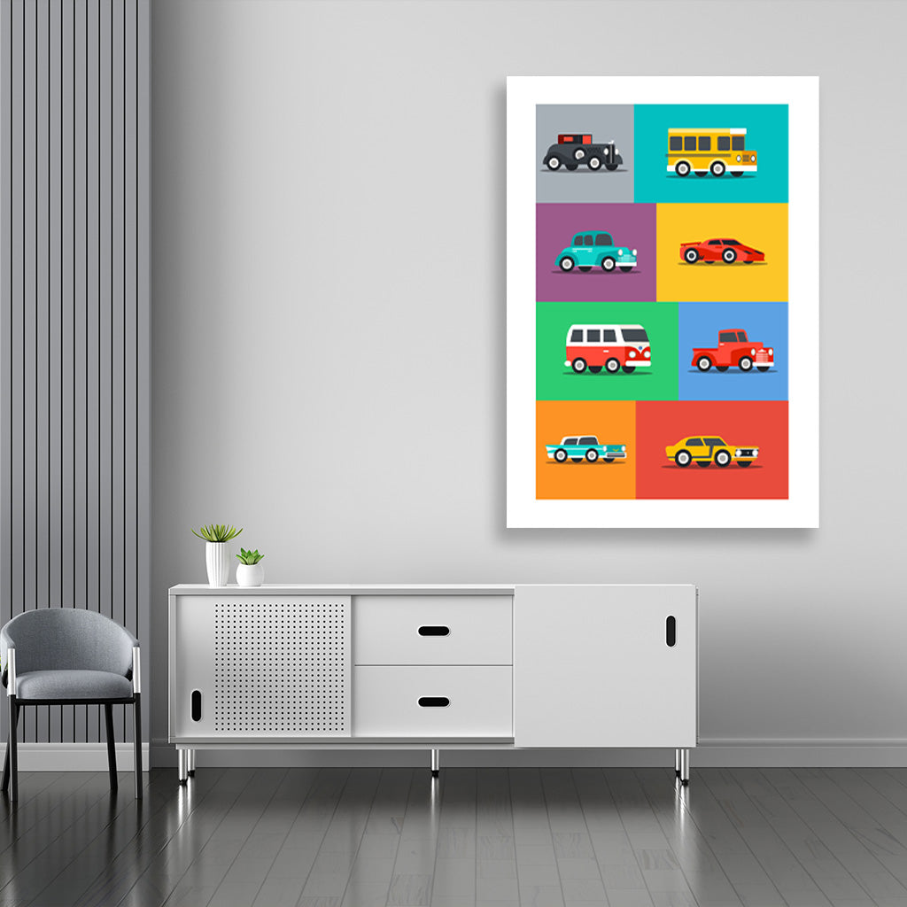 Kids Cars painting 2 : 3 Vertical Premium Wall Art Canvas by MeriDeewar