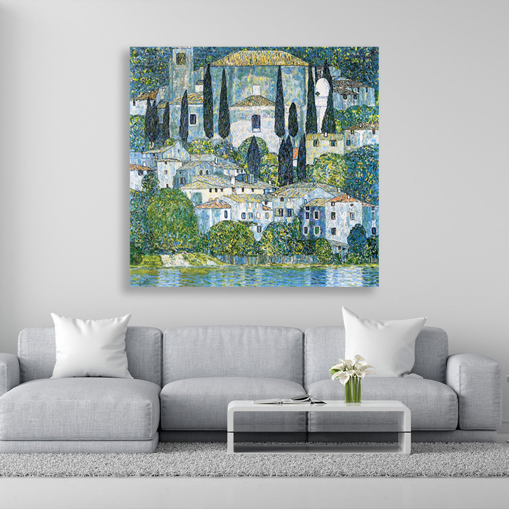 Kirche in Cassone painting 1 : 1 Square Premium Wall Art Canvas by MeriDeewar