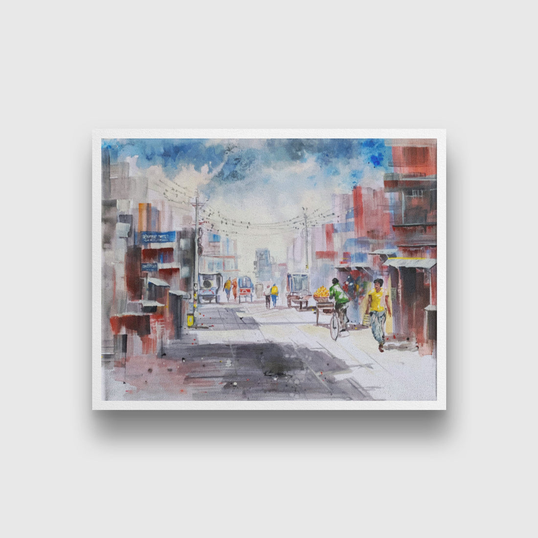 Kolkata City Watercolour Landscape Painting - Meri Deewar 5 : 4 Horizontal Premium Wall Art Canvas by MeriDeewar