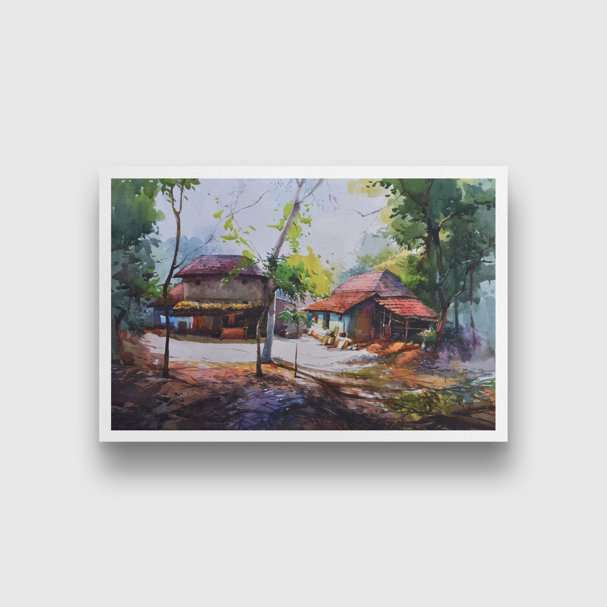 Konkan Houses Painting - Meri Deewar 3 : 2 Horizontal Premium Wall Art Canvas by MeriDeewar