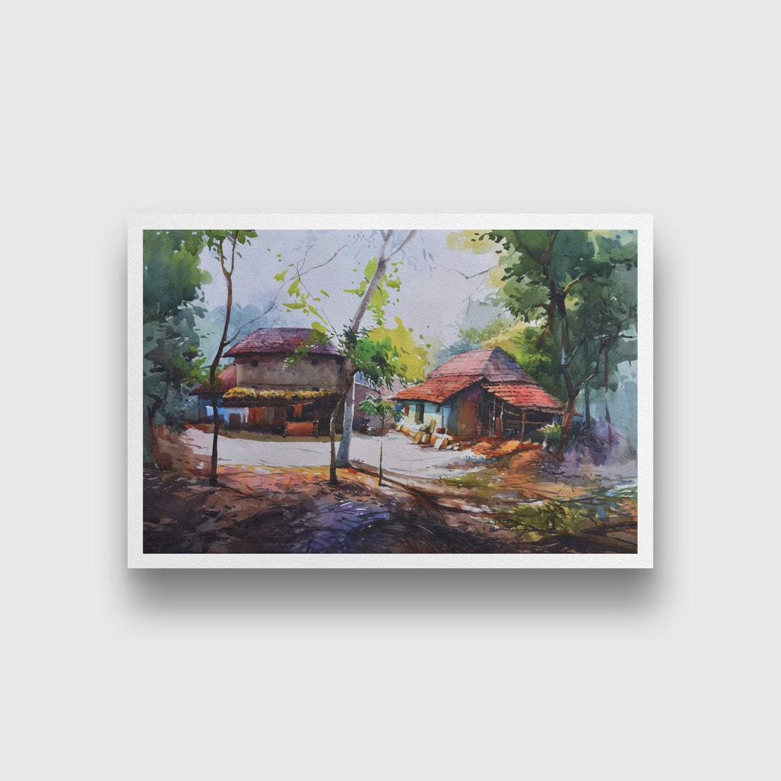 Konkan Houses Painting - Meri Deewar 3 : 2 Horizontal Premium Wall Art Canvas by MeriDeewar