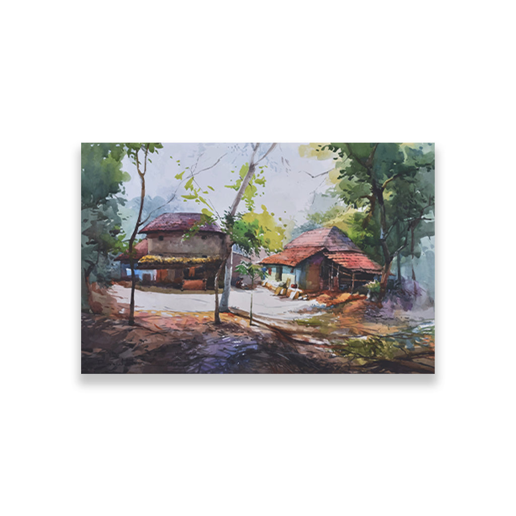 Konkan Houses Painting - Meri Deewar 3 : 2 Horizontal Premium Wall Art Canvas by MeriDeewar